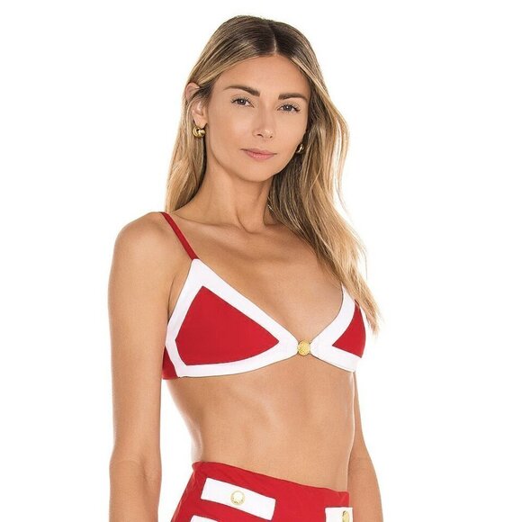 NWT Caroline Constas Masie Red & White Color Block Bikini Top - Picture 5 of 14